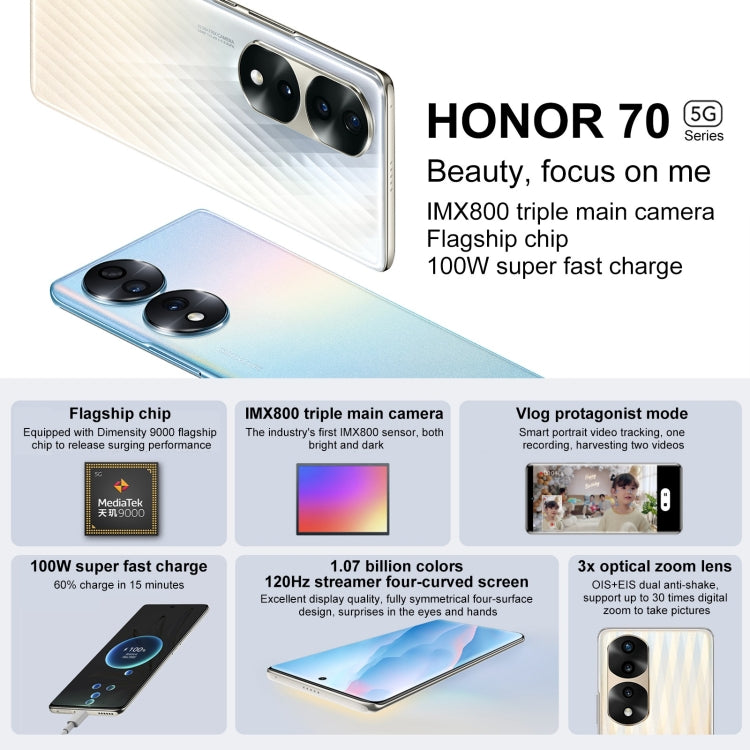 Triple Back Cameras, Screen Fingerprint Identification, 6.78 inch Magic UI 6.1 Dimensity 9000 Octa Core up to 3.05GHz, Network: 5G, OTG, NFC, Not Support Google Play, Honor 70 Pro+ 5G 12GB+256GB Triple Back Cameras, Screen Fingerprint Identification, 6.78 inch Magic UI 6.1 Dimensity 9000 Octa Core up to 3.05GHz, Network: 5G, OTG, NFC, Not Support Google Play, Honor 70 Pro+ 5G 12GB+256GB